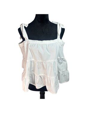 American Eagle Cottagecore White Tiered Ruffle Tunic Tank Top - Size XL